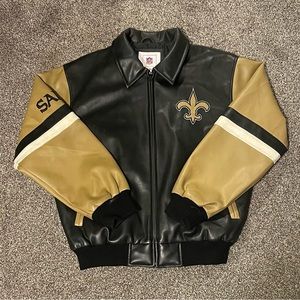 Vintage New Orleans Saints Jacket Mens Medium NFL Leather Bomber Jacket